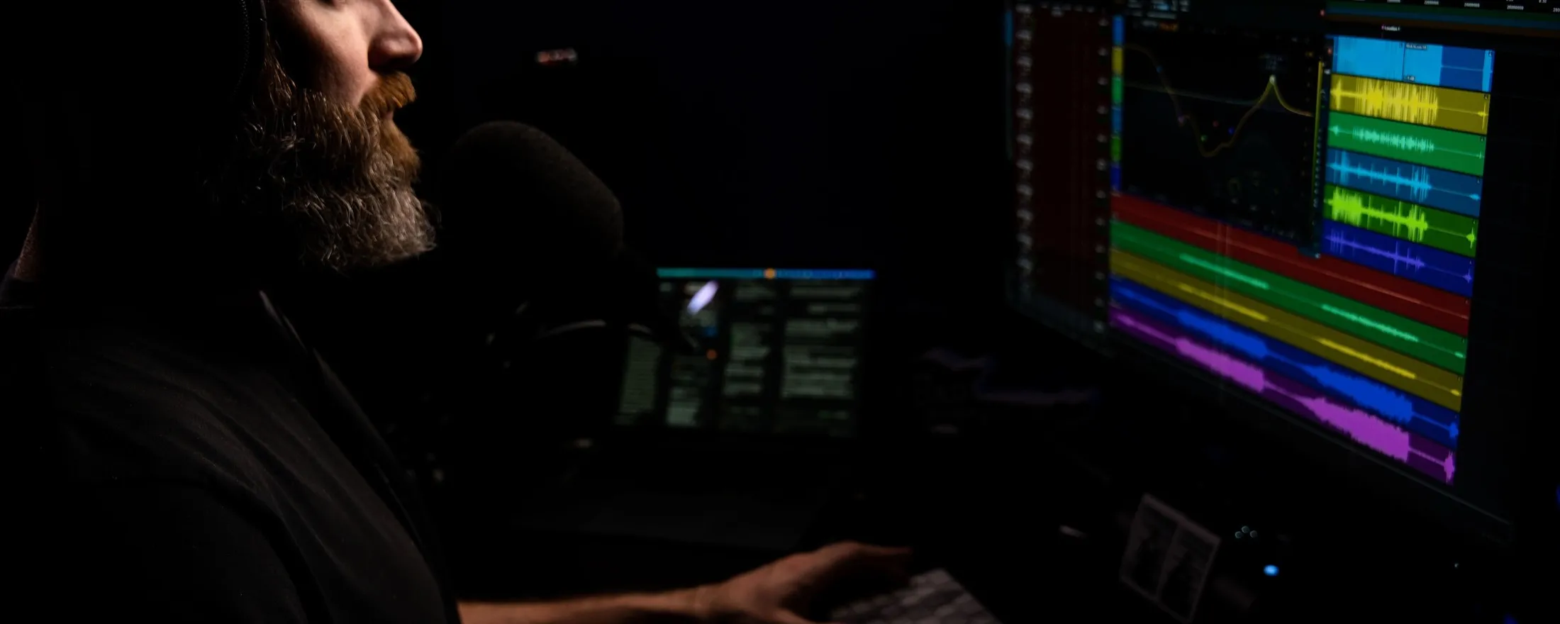 David Glenn mixing on headphones in his studio