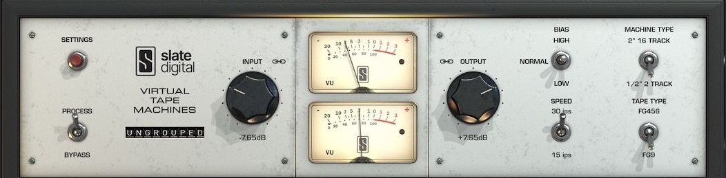 Slate Virtual Tape Machines on David's Mix A bus: 2 inch 16 track at 30 ips on FG456 tape, input minus 7.65 dB and output plus 7.65 dB