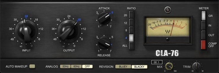 CLA-76, an 1176-style compressor, as used on the parallel slam
