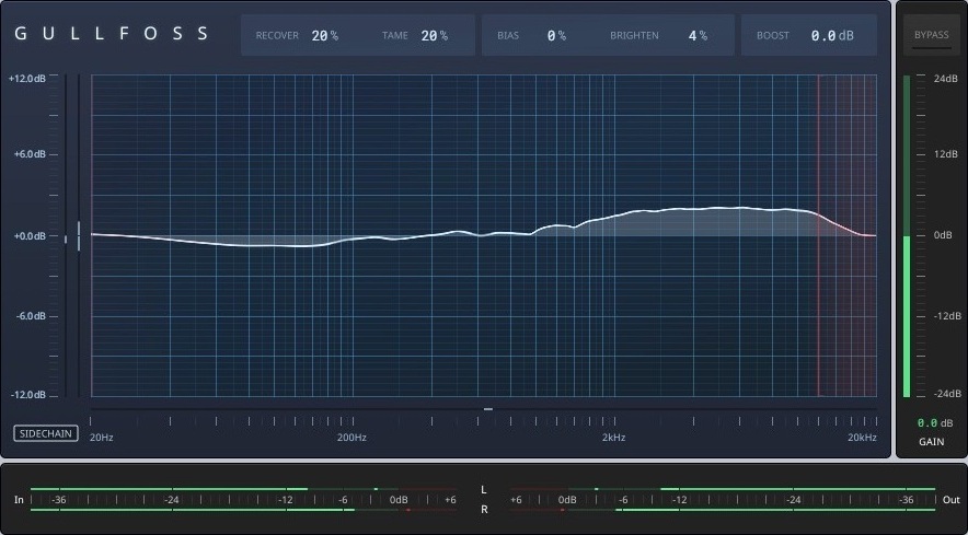 Gullfoss on David's Mix A bus: Recover 20 percent, Tame 20 percent, Bias 0 percent, Brighten 4 percent, Boost 0.0 dB