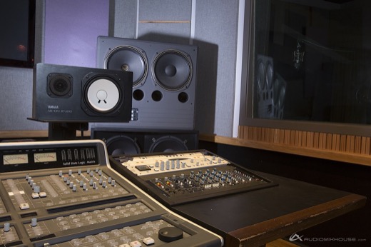 Yamaha NS-10 studio monitor on a console meter bridge