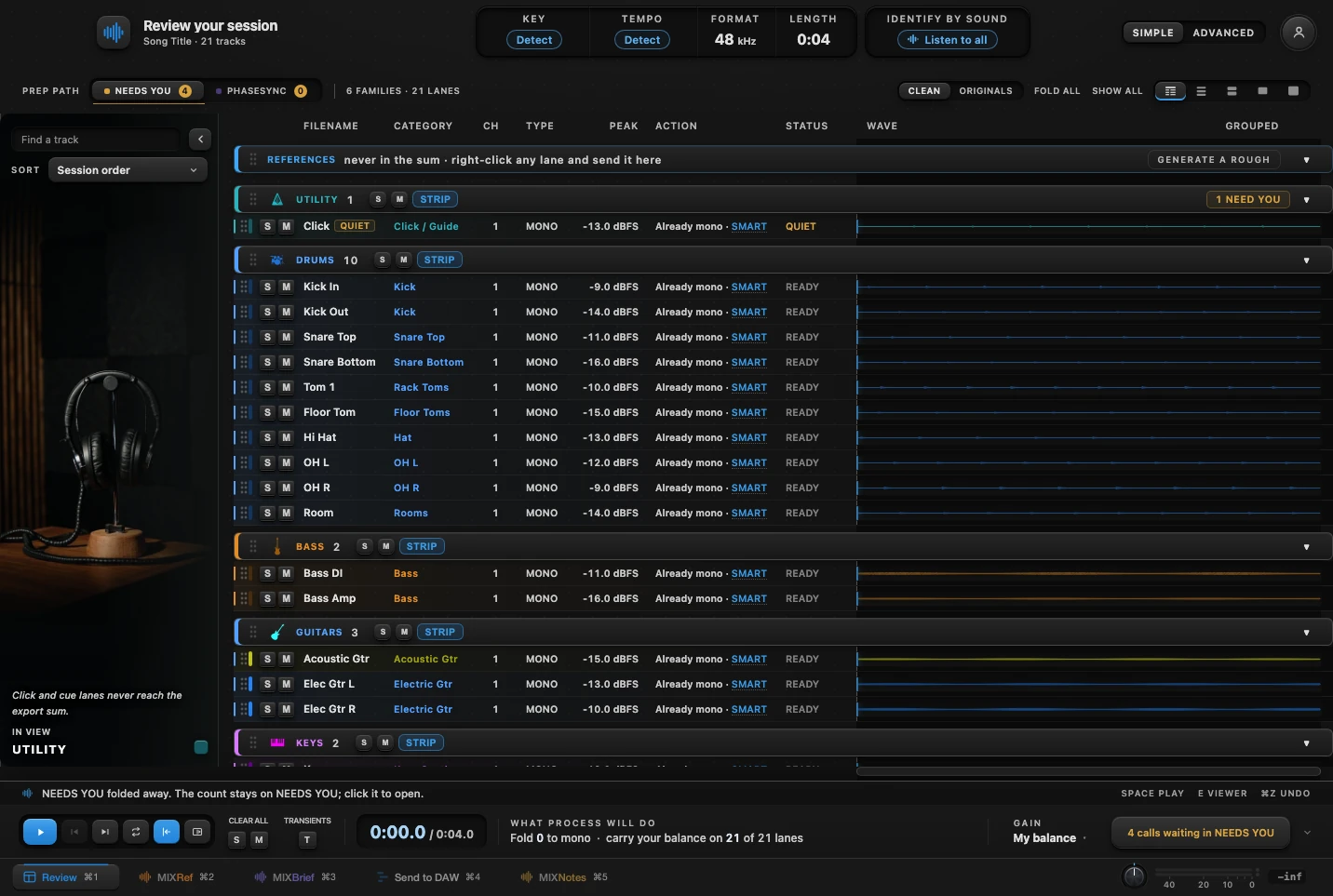 MIXPrep: every track in a session named, sorted into mix order and gain-staged