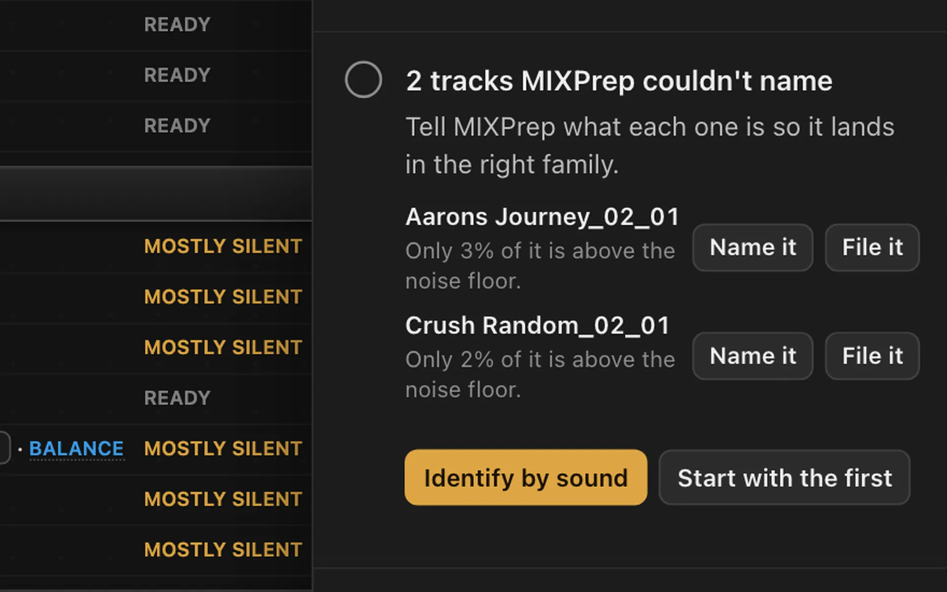 NEEDS YOU: 2 tracks MIXPrep couldn’t name, each with Name it and File it